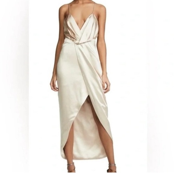 FAME and PARTNERS Elegant Champagne Draped Women's Dress - Picture 1 of 3